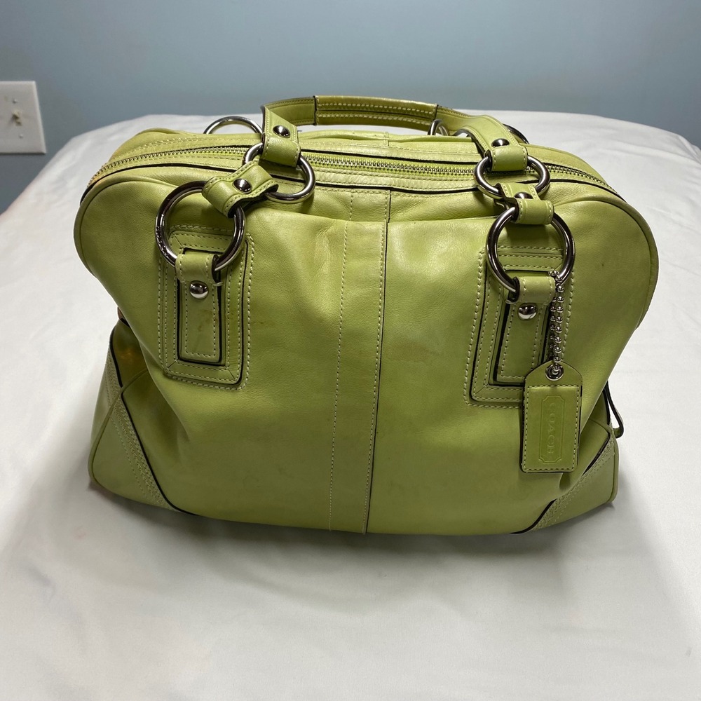 Vintage Coach Hampton Satchel Lime Green Leather Handbag Silver Hardware Y2K